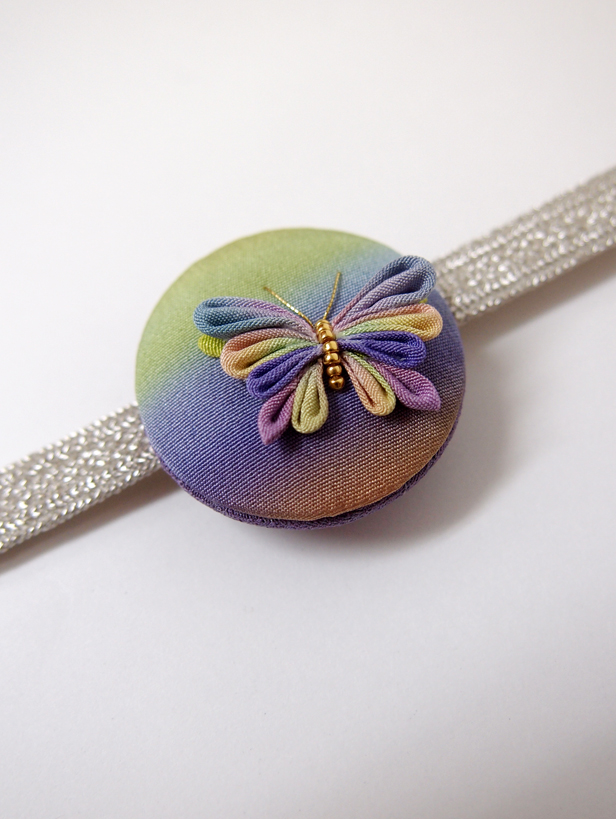 引染シルク帯留　蝶